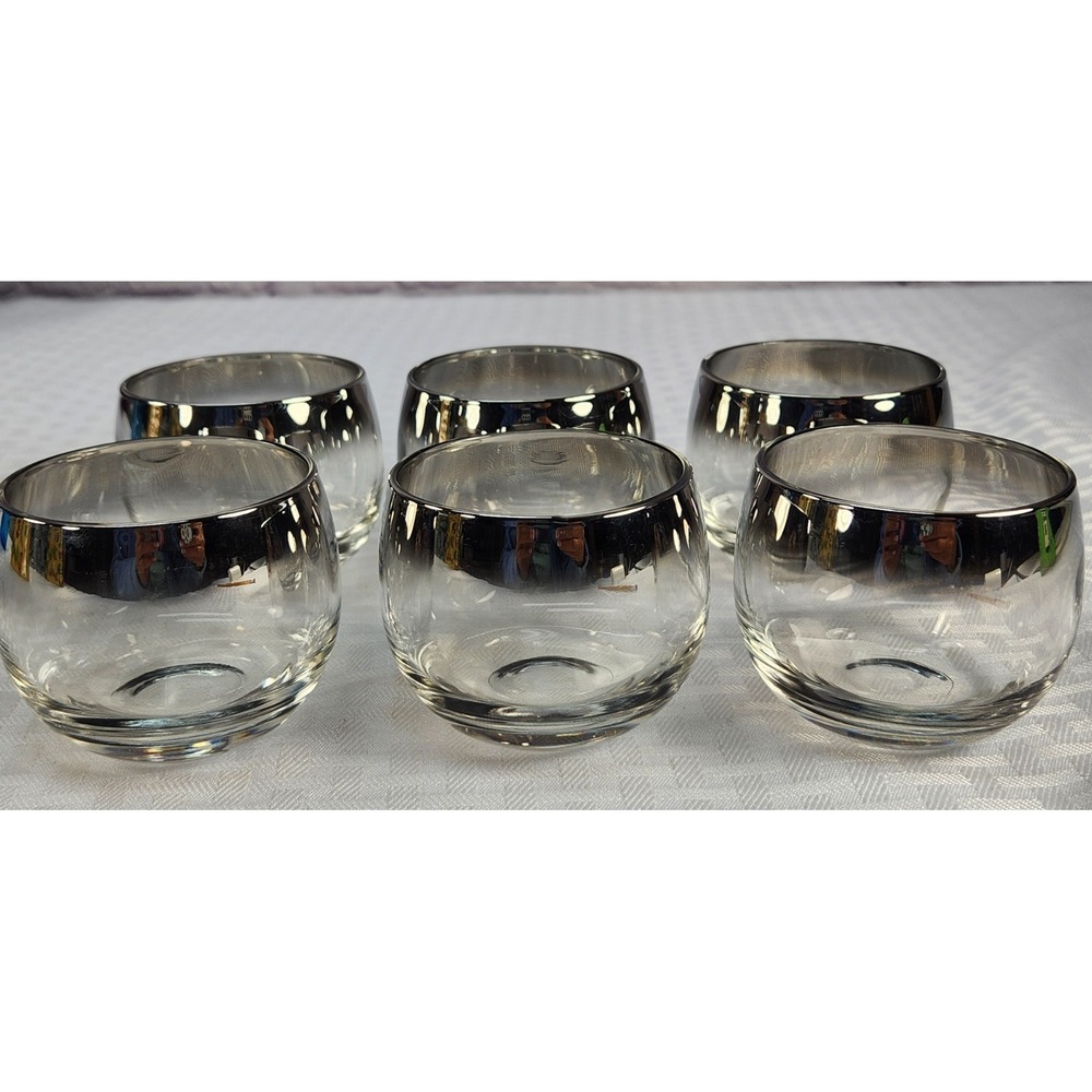 Vintage Set of 6 MCM Dorothy Thorpe Type Silver Fade Roly Poly Glasses EXCELLENT